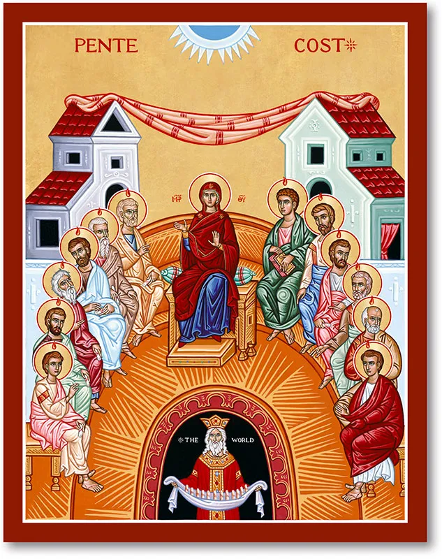 Ikon Pentakosta. Sumber: https://www.monasteryicons.com/product/pentecost-icon-458/icons-of-the-great-feasts